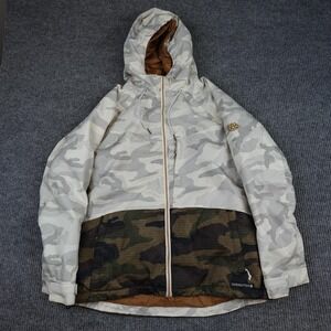 686 Athena Jacket Womens Large Camo Hooded Waterproof Insulated Ski Snowboard